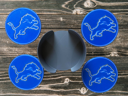 Detroit Lions Coaster Set w/ Holder